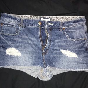 Distressed high waisted denim shorts